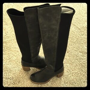 Free People Black and Gray Over the Knee Boots